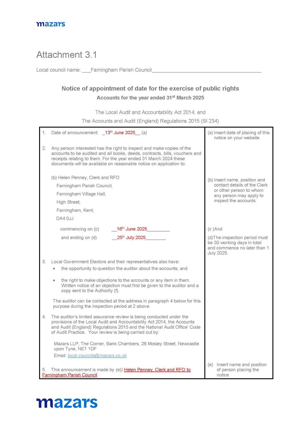 Annual Accounting and Governance Return and exercise of public rights 2023/24